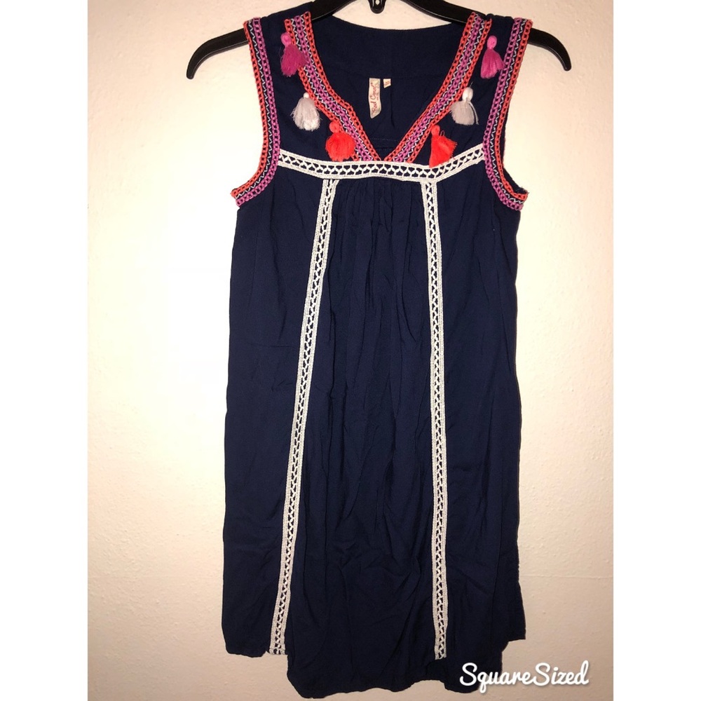 Adorable Red Camel Navy Dress with tassels